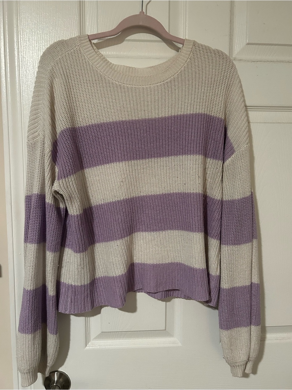 Steve Madden Cream and Lavender Striped Crew Neck Sweater